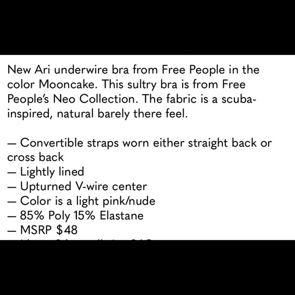 Free People Ari Underwire Neo Bra!! NEW - Picture 7 of 7